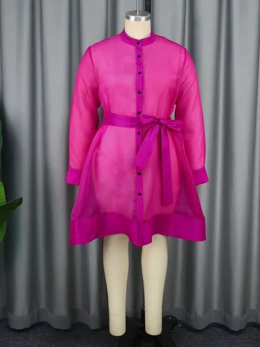 Vista 5 de AOMEI Vestido de tul transparente con cuello alto y manga larga para mujer
