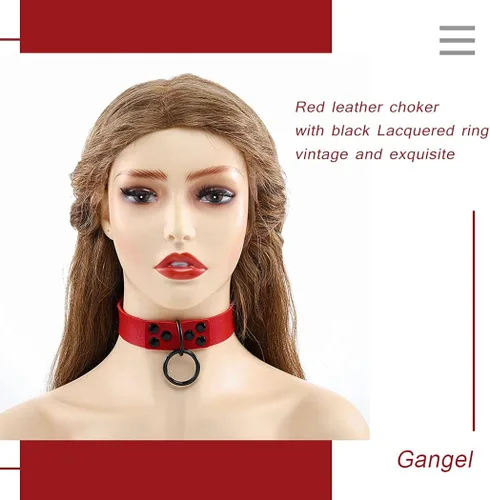 Vista 2 de Gangel Gargantilla circular de piel sintética con collar de roca gótica ajustable accesorio para disfraz de cosplay paquete de 1