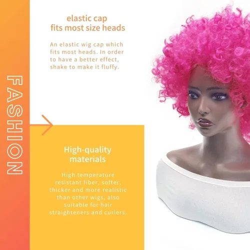 Vista 4 de Everfun Fluffy Afro Short Curly Wig for Women Men Cosplay Anime Party Christmas Halloween Fancy Funny Clown Wigs Synthetic Hair (Rose)