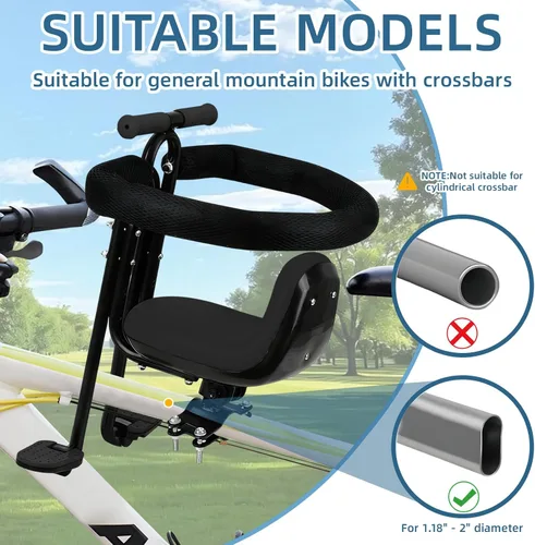 Vista 5 de Asiento de bicicleta infantil montado en la parte delantera para adulto MTB, portabicicletas interactivo para niños con barandilla completa, pedales