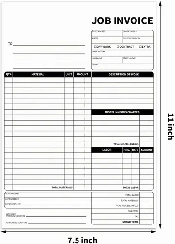 Vista 6 de Formularios de pedido de trabajo sin carbono, facturas de 7.5 x 11 pulgadas para pequeñas empresas, libro de pedidos de ventas con tablero