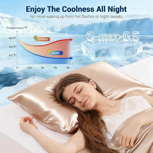 Vista 3 de LUXEAR Fundas de almohada refrescantes para durmientes acalorados, Arc-Chill Q-Max de doble cara mejorada > 0.5 Funda de almohada de satén