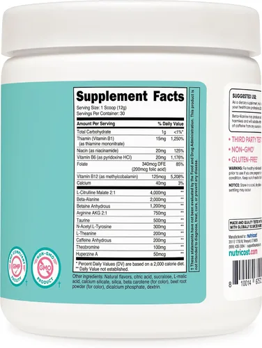 Vista 5 de Nutricost Polvo de pre-entrenamiento para mujer, mango melocotón, 30 porciones