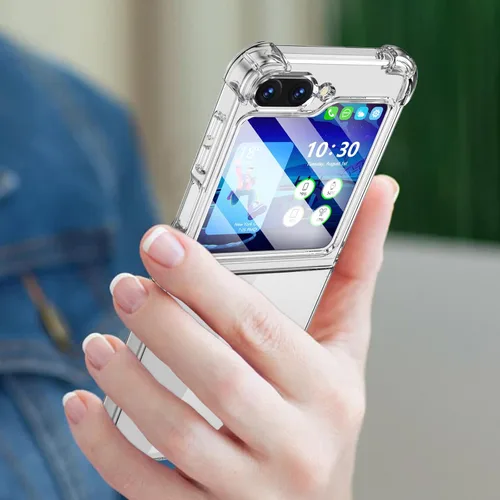 Vista 6 de WATACHE Funda para Galaxy Z Flip 5, funda Z Flip 5, transparente, delgada, transparente, bisagra a prueba de golpes, TPU suave flip5 funda