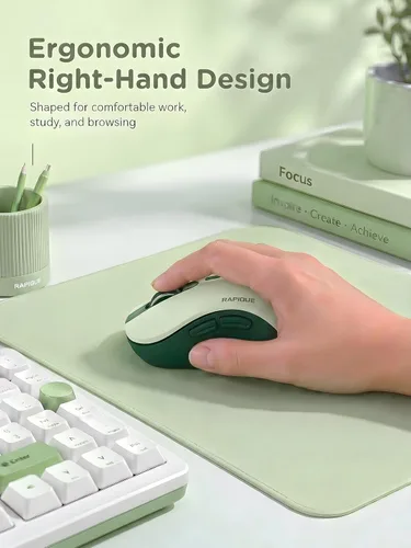 Vista 3 de RAPIQUE Ratón inalámbrico Bluetooth, Bluetooth dual y receptor USB 2.4G, clics silenciosos, mouse ergonómico de 6 botones para mano derecha, DPI