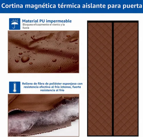 Vista 5 de Cortina magnética con aislamiento térmico grueso, material de poliuretano, manos libres, cierre automático, duradero, resistente al viento