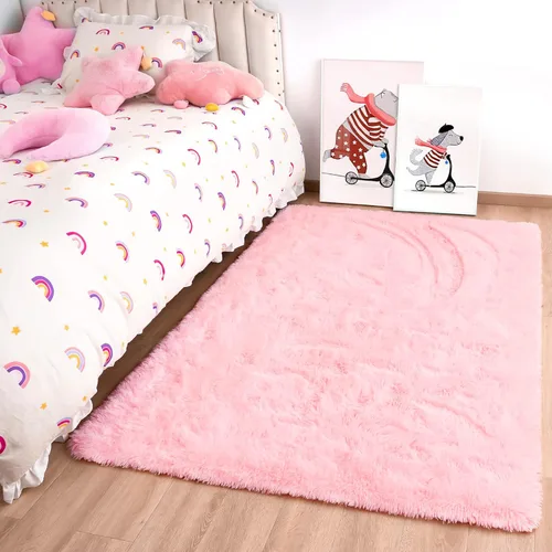 Vista 120 de Noahas Alfombras de Área Grandes y Esponjosas de 5x8 pies para Sala de Estar y Dormitorio, Alfombra Gruesa de Pelo Largo Beige y Blanca, Alfombra