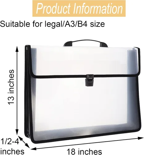 Vista 2 de 12x16.5 Portafolio A3 PP Plástico Transparente Oxford Tela Borde Impermeable Negro 1 Paquete