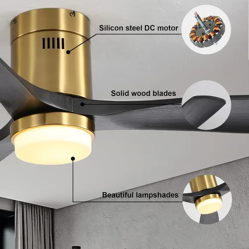 Vista 9 de Sofucor - Ventilador de techo de 52 pulgadas con luces, ventilador de techo empotrado negro para interiores/exteriores con control remoto de luz