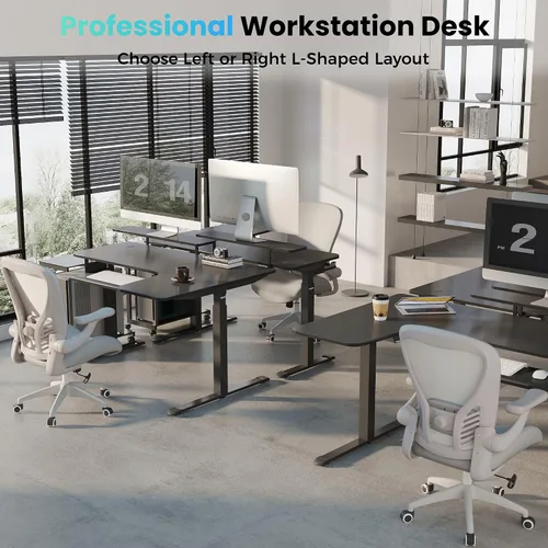 Vista 5 de EUREKA ERGONOMIC Escritorio eléctrico de pie en forma de L de 55 pulgadas, escritorio para juegos de computadora de altura ajustable con bandeja