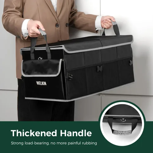 Vista 4 de WELKIN Organizador de maletero de automóvil de 15 galones/60L con tapa y divisores - Organizador de almacenamiento plegable resistente para SUV