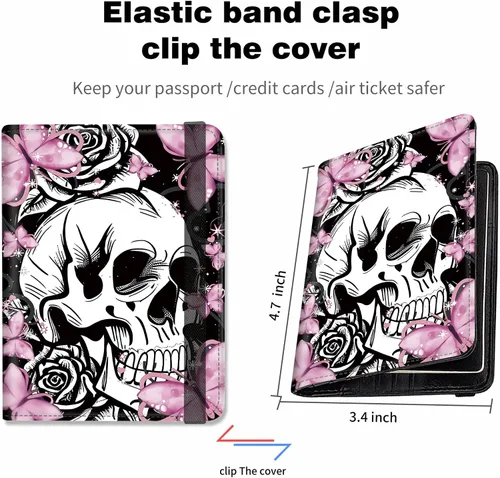 Vista 4 de Combo de portatarjetas de pasaporte y vacunación con bloqueo RFID-X-6, Butterfly Skull, Minimalista