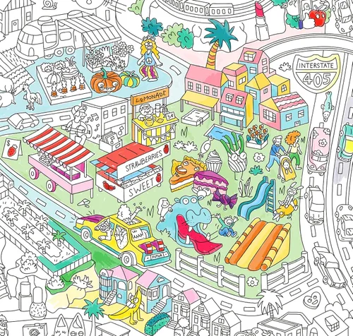 Vista 2 de Omy Póster gigante para colorear - Los Ángeles - Mapa de Los Ángeles Descubre los lugares clave de Los Ángeles 40 x 28 pulgadas Juego creativo