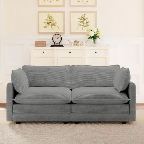 Vista 38 de ROWHY Sillón individual con otomano, sofá moderno de corduroy en forma de nube con chaise convertible, sofá tapizado para sala de estar, beige