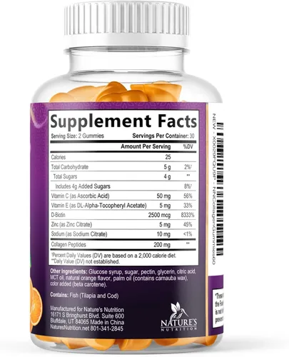 Vista 9 de Gomitas de colágeno – Crecimiento del cabello y apoyo inmunológico, suplemento para la piel y las uñas – 2500 mcg de biotina por porción – Multi