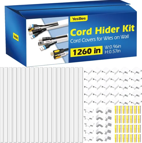 Vista 8 de YesBes Kit de ocultador de cable de 116 pulgadas, cubiertas de cable para cables en la pared, canaleta de cables pintable, protector de cable