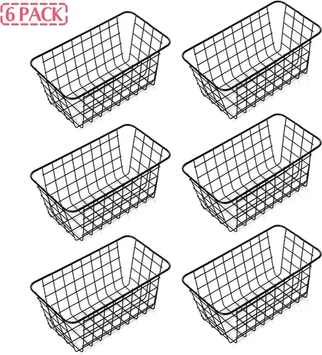 Vista 8 de Paquete de 6 cestas de almacenamiento de alambre para el hogar, contenedores de metal montados en la pared, contenedores organizadores para cocina