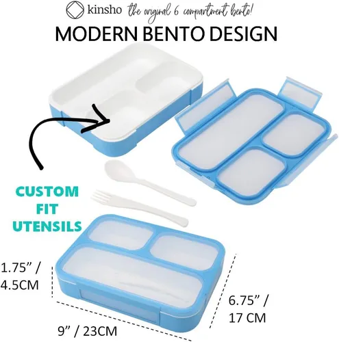 Vista 2 de Paquete de loncheras Bento para niños, adolescentes y adultos (1 paquete grande azul, 1 unidad) + lonchera de camuflaje para niños y hombres
