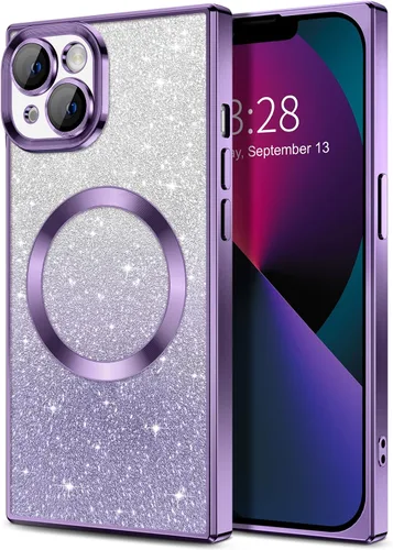 Vista 55 de Hython Funda para iPhone 13 Pro transparente con purpurina magnética [compatible con MagSafe] Protector completo de lente de cámara delgado