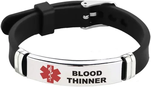 Vista 44 de TGLS Pulsera de identificación de alerta médica roja para mujeres y hombres de emergencia de primeros auxilios de alerta sanitaria grabada con láser