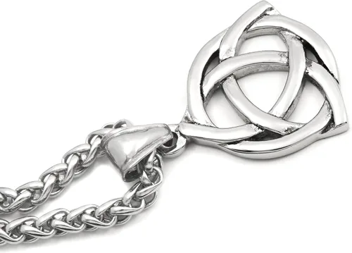Vista 3 de Collar con colgante de nudo celta en tono plateado de acero inoxidable con nudo de trinidad irlandés, amuleto, joyería para hombres y mujeres
