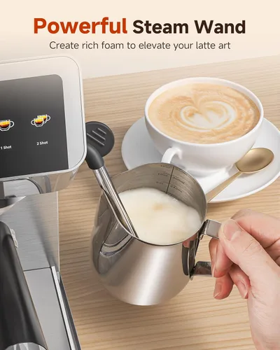 Vista 9 de AMZCHEF Máquina de café expreso con molinillo, control de temperatura de 190 ℉ a 201 ℉ con ajuste de molienda de 44 grados, espumador de leche