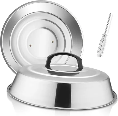 Vista 11 de Cúpula para Derretir Queso de 12 Pulgadas, HaSteeL Cubierta Redonda de Acero Inoxidable para Rociar y Vaporizar, Cúpula Grande Sólida para Plancha