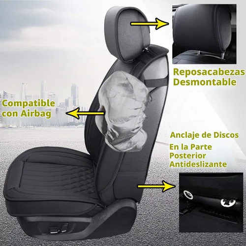 Vista 5 de Aierxuan 2 piezas de fundas de asiento de automóvil delanteras con cuero impermeable, compatible con bolsa de aire, funda acolchada para vehículos