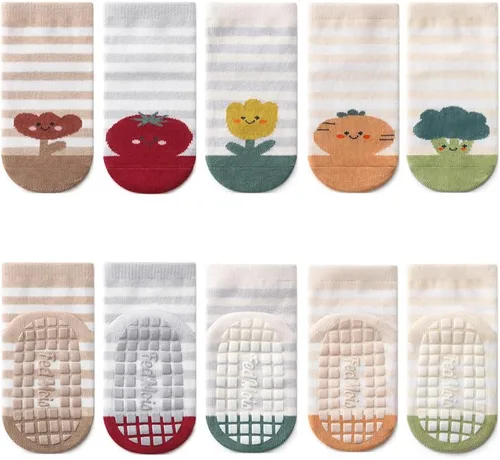 Vista 11 de 5 pares de calcetines antideslizantes de algodón para bebés y niños pequeños con diseño de animales
