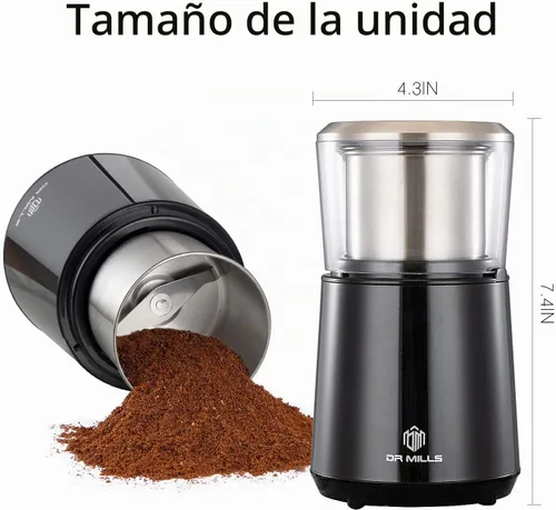 Vista 4 de DR MILLS DM-7451 Molinillo de café eléctrico, molinillo de grano de café eléctrico especias secas, tuerca, molinillo de hierbas, taza desmontable