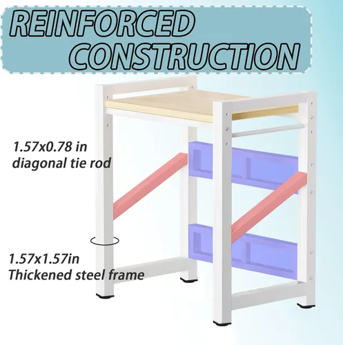Vista 3 de Soporte apilable para lavadora y secadora con 4 ruedas, estantes metálicos para lavadora y secadora con espacio de almacenamiento, kit