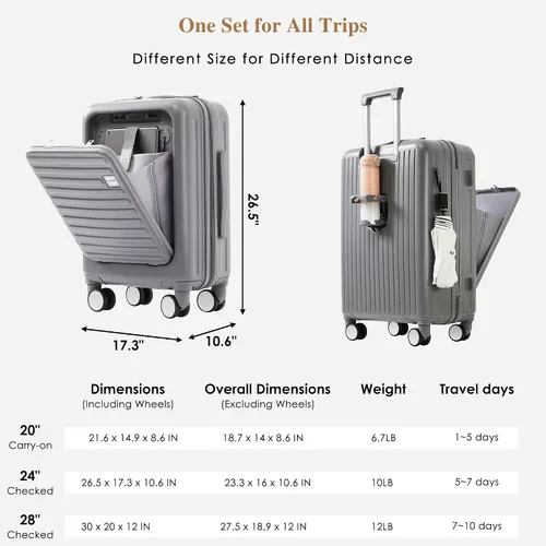 Vista 49 de Merax Juego de equipaje rígido ABS expandible de 3 piezas con rueda giratoria Maleta TSA Lock Suit Case, Negro -, Juego de 2 piezas, Equipaje