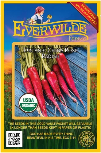 Vista 4 de Everwilde Farms - Semillas orgánicas de rábano rosa china de 1 onza - Paquete Gold Vault