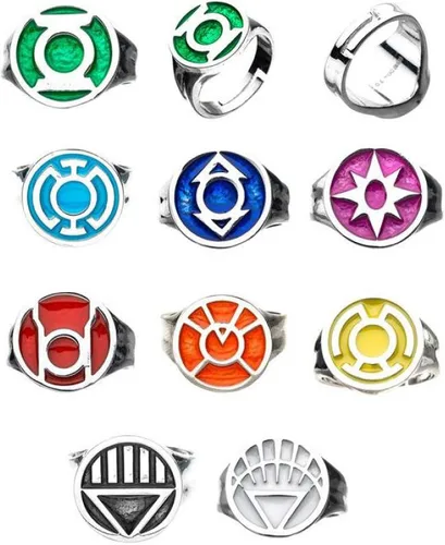 Vista 4 de DC Comics Green Lantern Power Anillos de espectro emocional Incluye 9 anillos ajustables con cada emoción, Verde