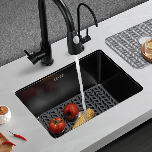 Vista 23 de Protectores de fregadero de cocina de 12 x 11 y 13 x 11 pulgadas, protectores de silicona para fregadero de cocina para la parte inferior del Gris