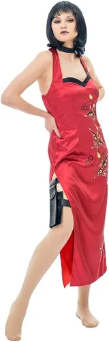 Vista 4 de Ada Wong - Disfraz de cosplay rojo sexy Cheongsam conjunto completo