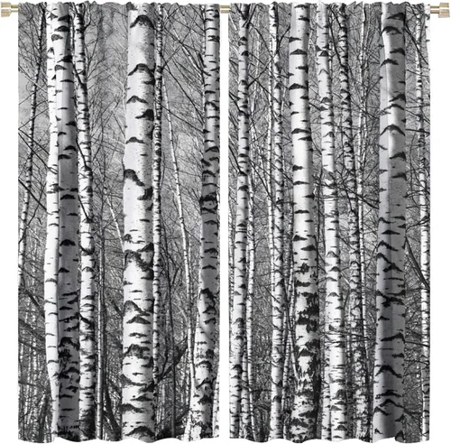 Vista 44 de Cortinas de abedul para sala de estar, niebla matutina en otoño, decoración del hogar, 42 x 45 pulgadas de largo