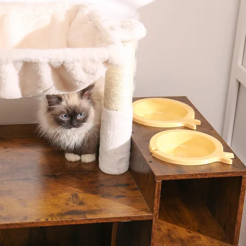 Vista 9 de Hey-brother Árbol para gatos con recinto de caja de arena XL, torre para gatos todo en uno para gatos de interior con hamaca grande, cama, estación