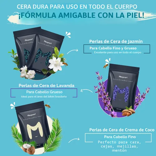 Vista 5 de Kit de depilación digital Maxpearl - Kit de calentador de cera dura para hombres y mujeres para depilación - Piel sensible, cejas, cara, axilas