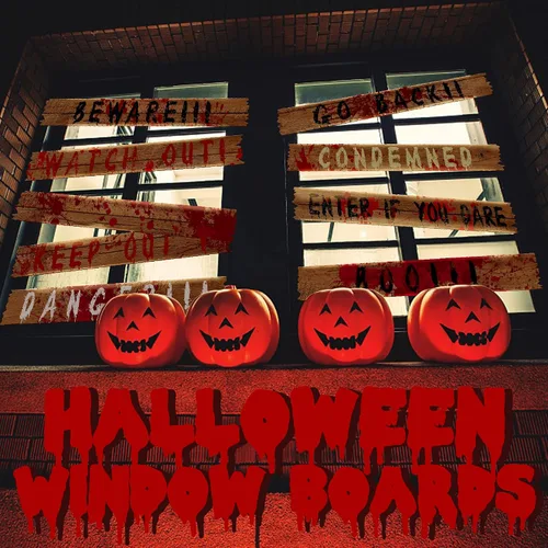 Vista 6 de 10 tableros de ventana embrujados de Halloween de 39 x 4.7 pulgadas, letreros de advertencia de advertencia para ventana, letrero de miedo
