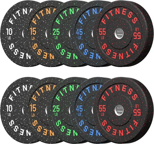 Vista 20 de HANDBODE 2-Inch High-Bounce Bumper Plates, Olympic Weight Set, 10-650 lb