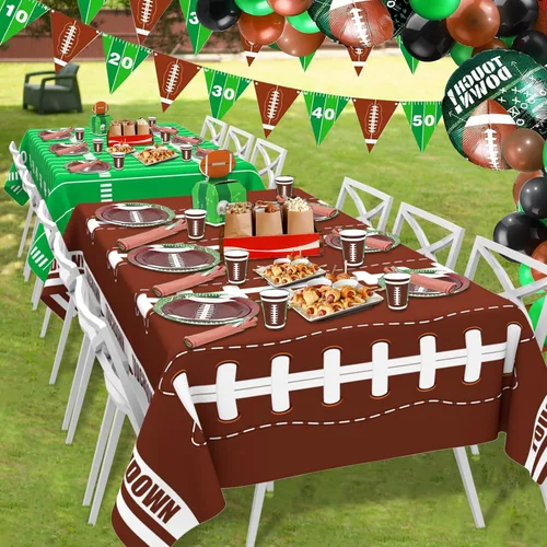 Vista 3 de Paquete de 2 decoraciones desechables para fiestas de fútbol, cumpleaños, manteles de plástico para fiestas temáticas de fútbol