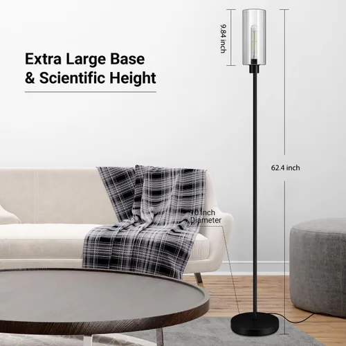 Vista 4 de BoostArea Lámpara de pie moderna con pantalla de cristal semillado, diseño simple, alta, para dormitorio, oficina, habitación de los niños, lectura