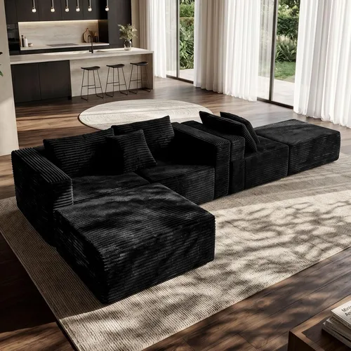 Vista 8 de 110" Sofá seccional modular con 2 otomanos móviles, sofás nube para sala de estar, sofá de forma U con asiento profundo sin huesos, lujosa tela