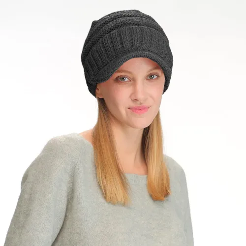 Vista 3 de C.C Gorro de punto acanalado de gran tamaño con visera
