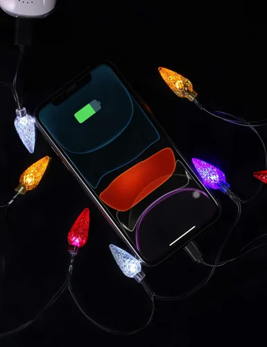 Vista 6 de Cable de carga USB para teléfono con luces LED de Navidad, regalo, para iPhone 13, 12, 11 Pro, XS, XS Max, XR, X, 8 Plus, 8, 7 Plus, 7S Plus, 6S, 6
