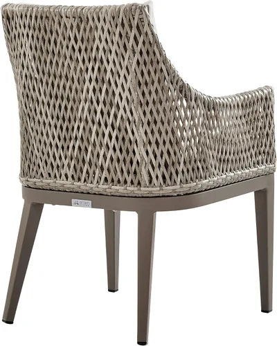 Vista 8 de Armen Living Silvana - Silla de comedor de mimbre y aluminio para exteriores con cojines beige - Juego de 2
