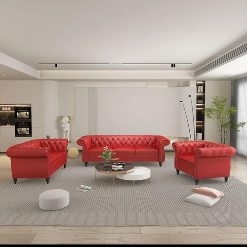 Vista 19 de QHITTY Juego de 2 piezas para sala de estar, Sofá Seccional Chesterfield Silla Contemporáneo Tapizado de Terciopelo Loveseat Juego de Sofás