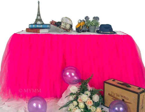 Vista 15 de Falda para mesa de tutú de tul, decoración de mesa rectangular o redonda para fiesta de boda, dama de honor, hermana, disfraz, moda de lujo Tutu-azul