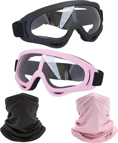 Vista 8 de LJDJ Motorcycle Goggles 2 Pack Dirt Bike with Neck Breathable Bandana Mask